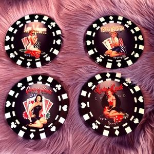 Pin-up Girls Poker Chips Wall Decor Art Set of 4